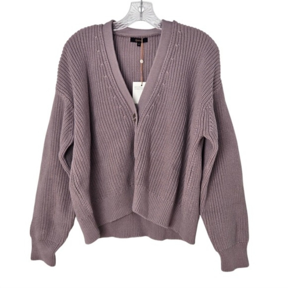Quince 100% Organic Cotton Fisherman Boxy Cropped Cardigan Vintage Rose Pink